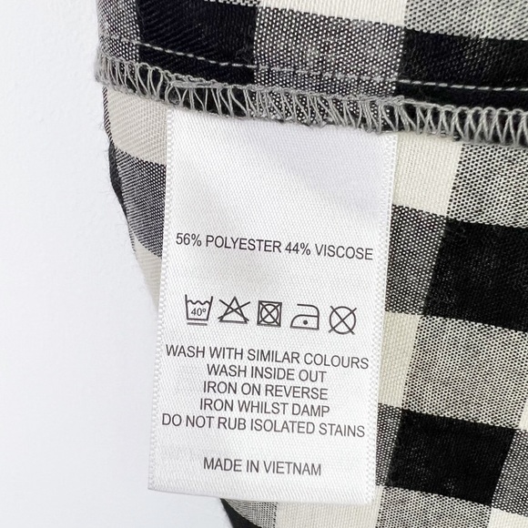 Feather & Bone Black & Cream Gingham Check Lightweight Midi Skirt Size L UK 14 - Picture 8 of 8